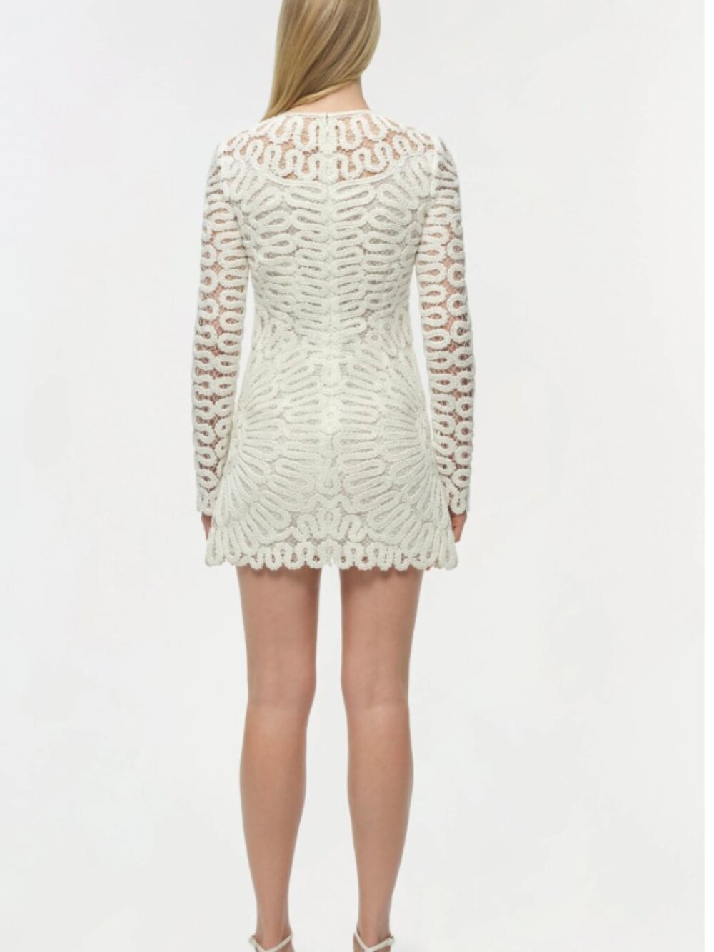SIMKHAI White McCall Cage Crochet Embroidered Long Sleeve Mini Dress Size 0 - Picture 3 of 6